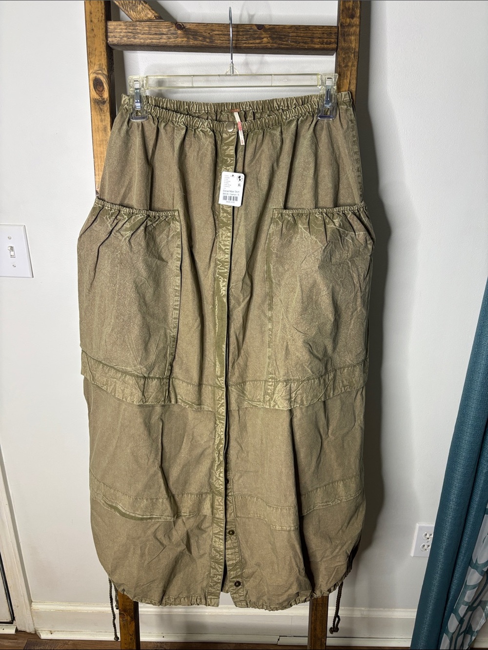 Free People Eloise Olive Green Utility Maxi Skirt Size S